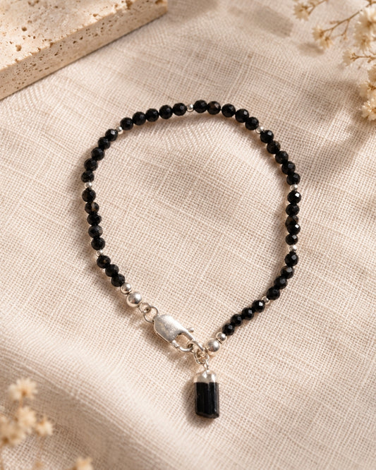 Pulsera de Turmalina Negra Natural y Plata para regalar
