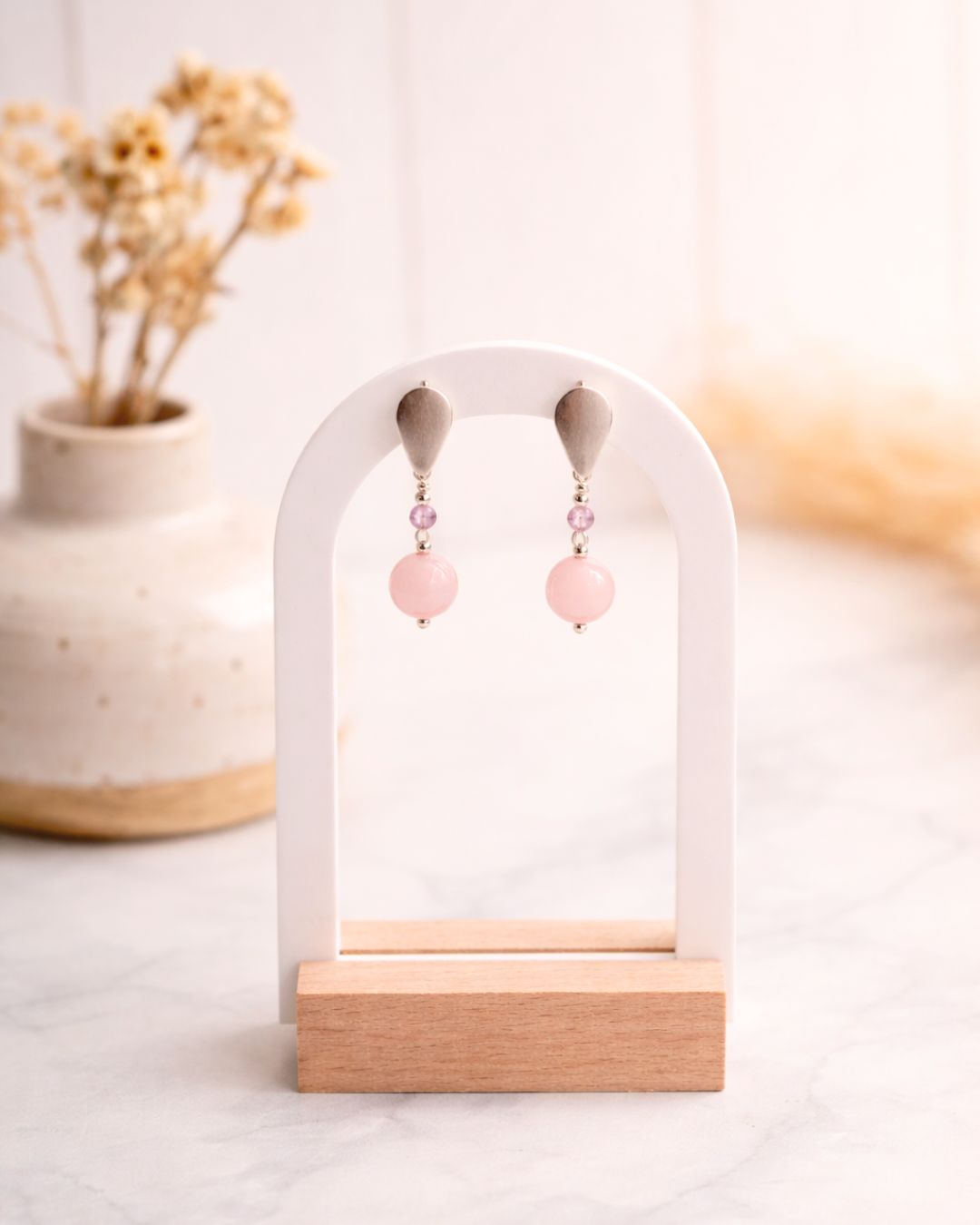Aros Plata Zaya | Cuarzo Rosado