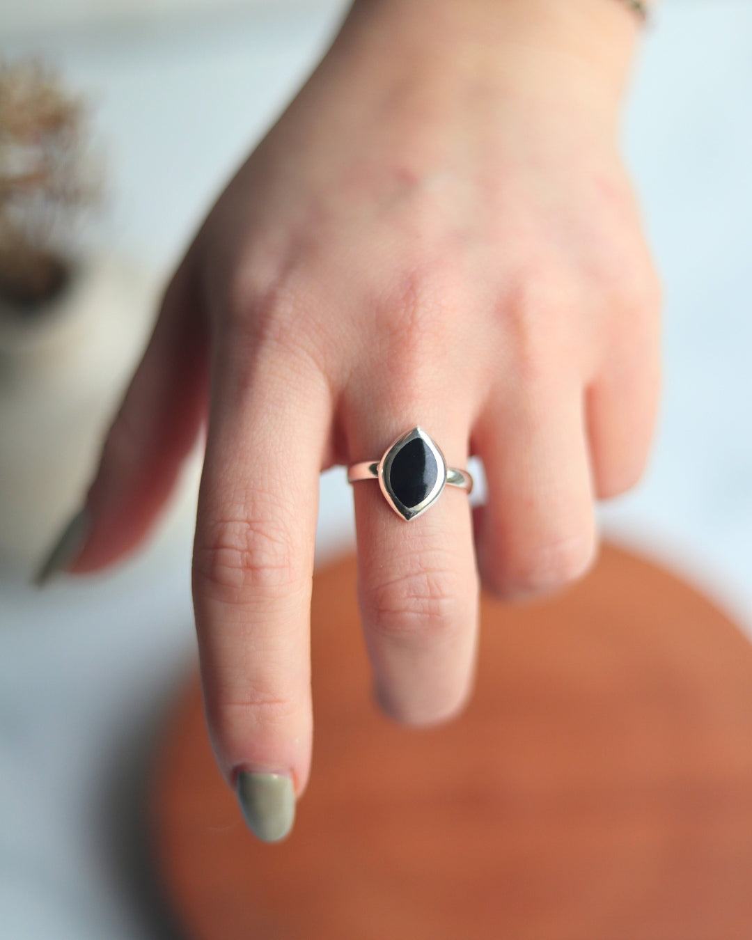 Anillo Plata Almendra Ónix