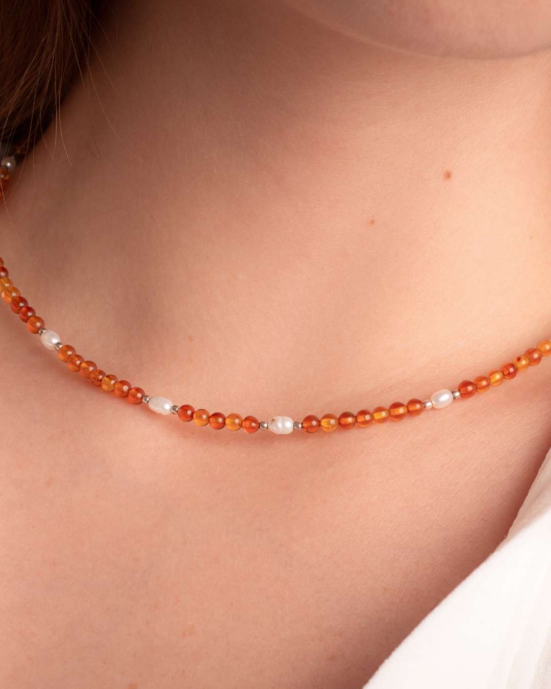 Choker Plata Ámbar y Perlas