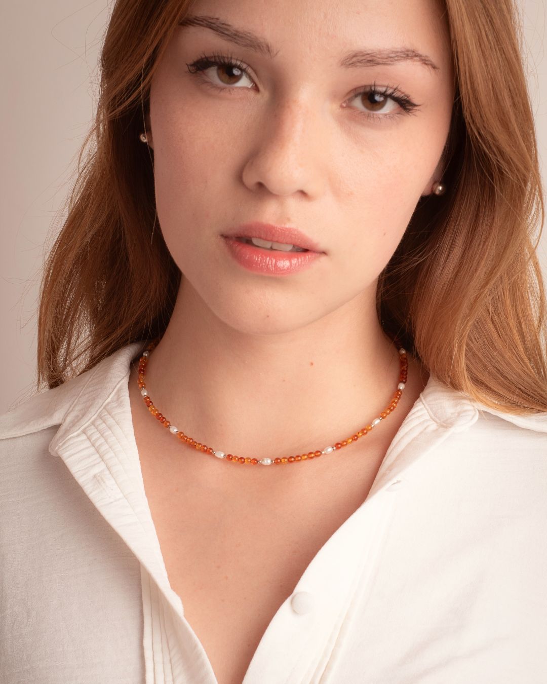 Choker Plata Ámbar y Perlas