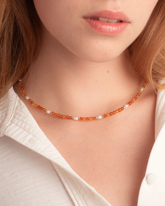 Choker Plata Ámbar y Perlas