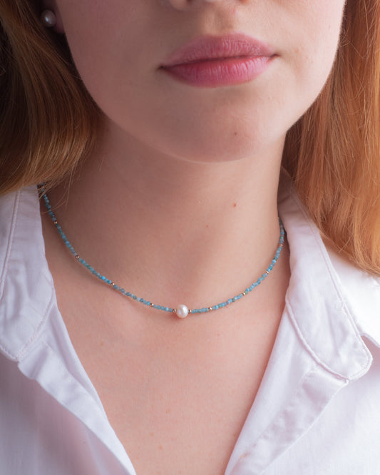 Choker en plata y piedra turquesa natural. Joyeria Santiago de Chile.