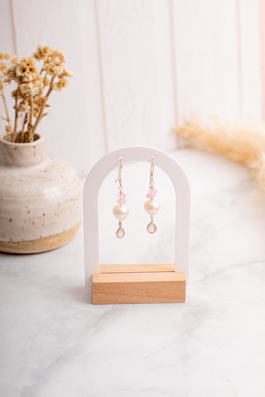 Aros Perla Helena | Cuarzo Rosa