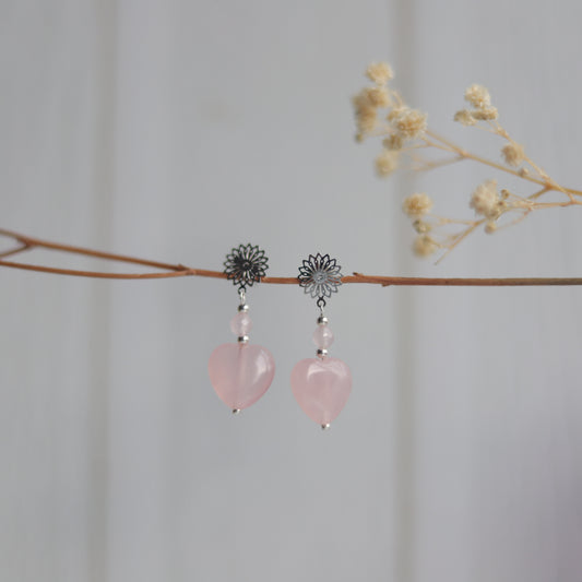 Aros Plata Mimosa - Cuarzo Rosa